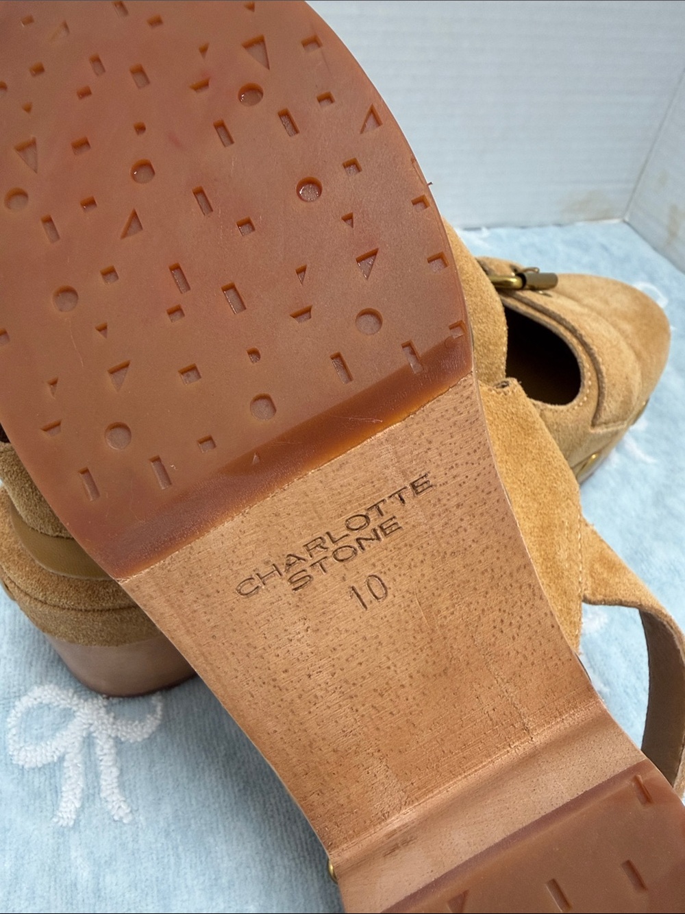 Charlotte Stone Tan Suede Buckle Platform Sandals - Picture 5 of 6